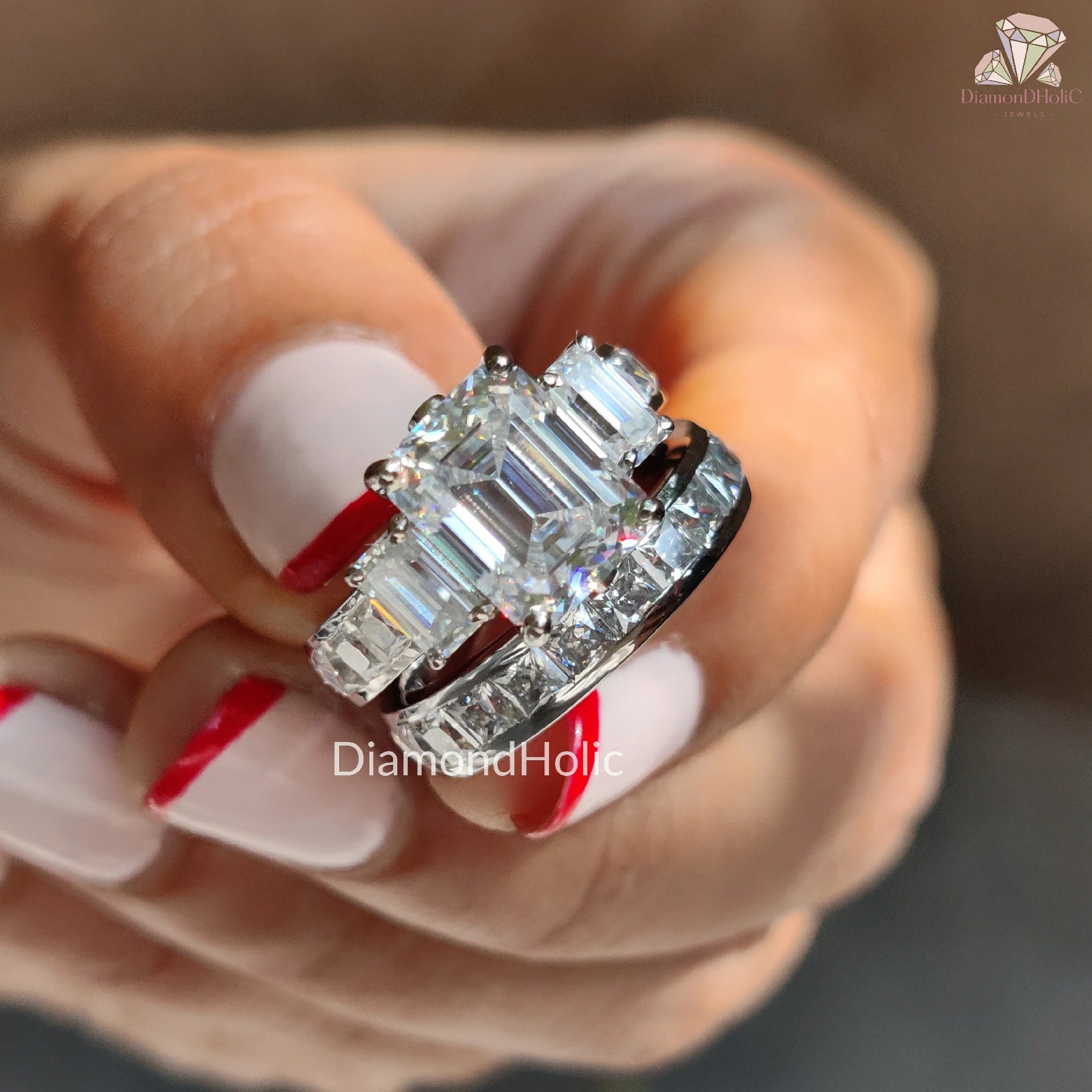emerald cut moissanite ring