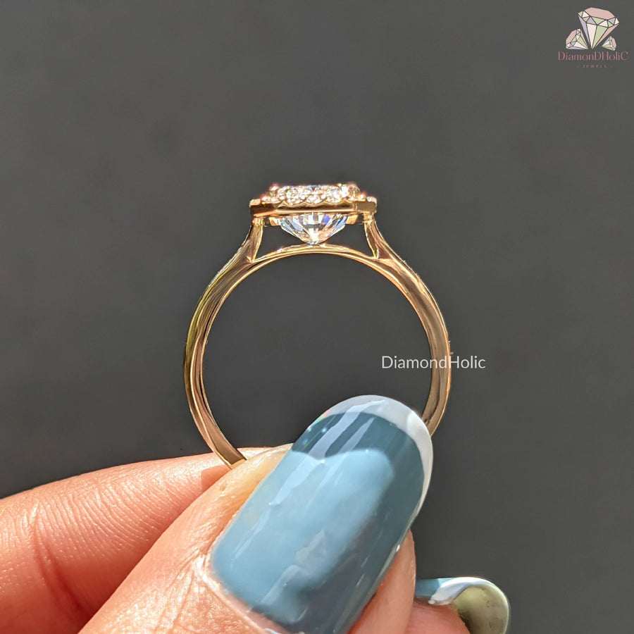 radiant solitaire ring | radiant halo lab ring | custom diamond ring set
