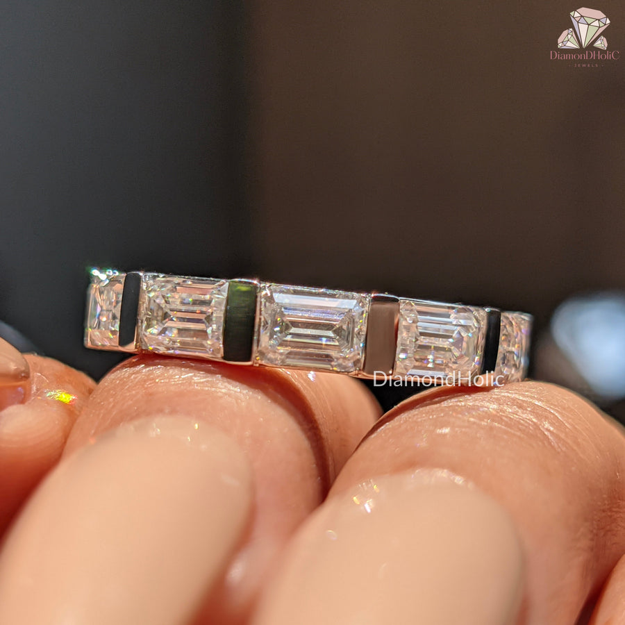 Emerald Cut Moissanite Diamond Band