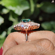 Engagement Ring With Style | Green Moissanite Gem | Vintage Round Band

