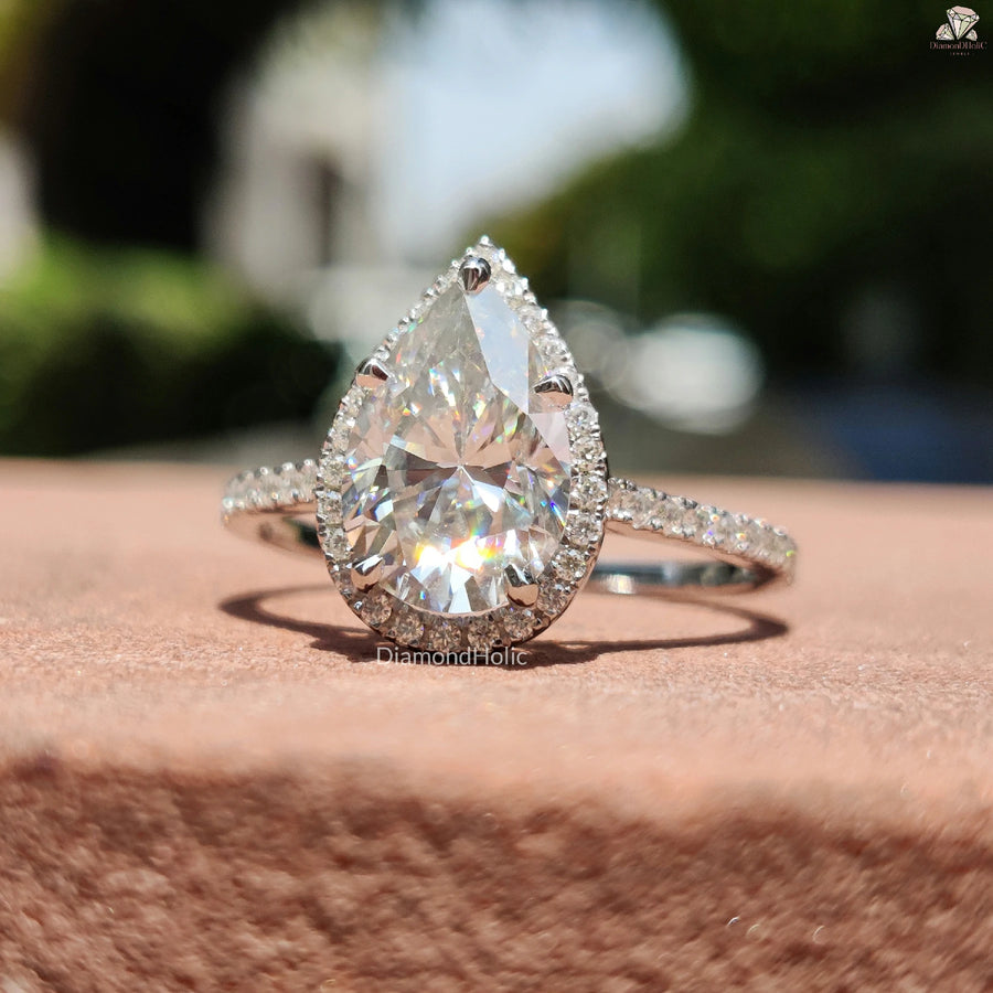 Elegant Pear Halo Ring | Diamond Cut Design | Special Love Gift

