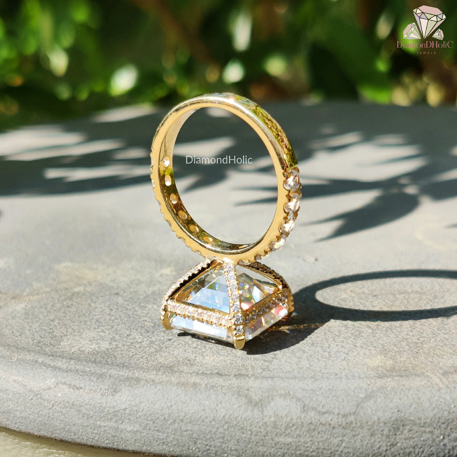 bridal moissanite ring | hidden halo engagement | solitaire moissanite ring

