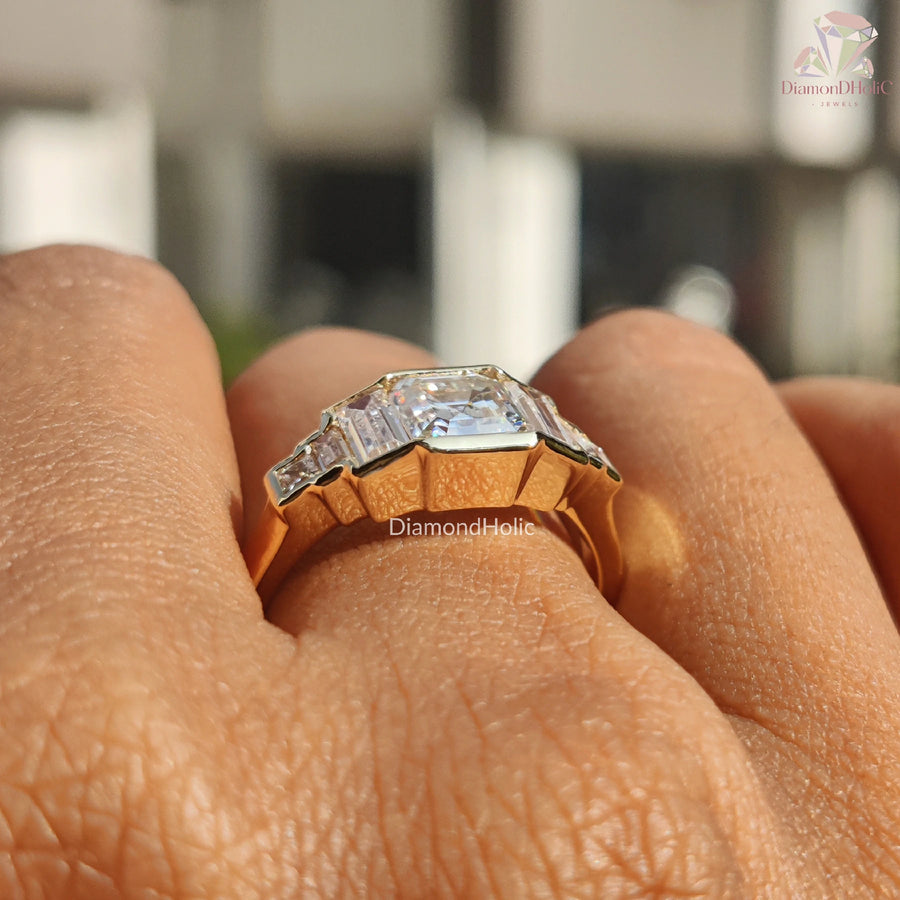 Unique Moissanite Gift | Solid Gold Ring | Sparkling Carre Cut

