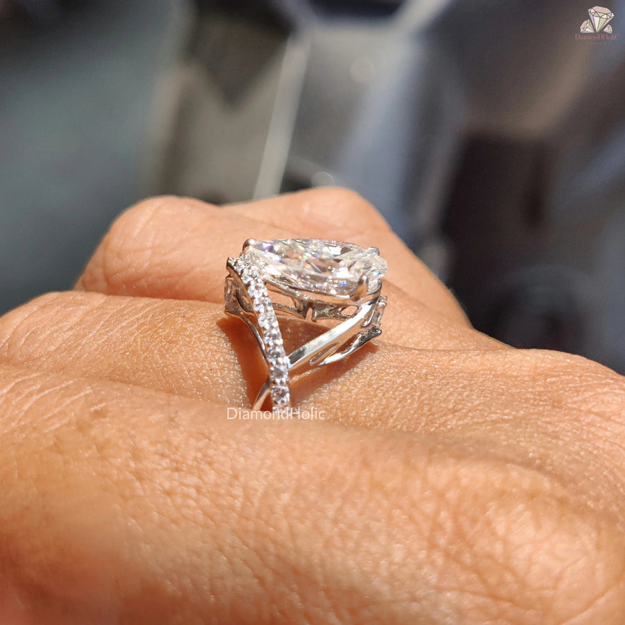 Pear Shape Bridal Jewelry | Unique Engagement Design | Moissanite Ring Gift

