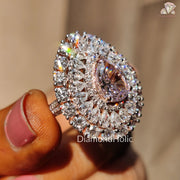 Round & Pear Halo | Pink CZ Engagement | Elegant Pave Detail

