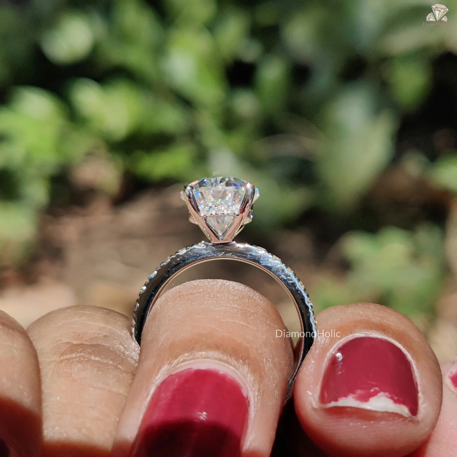 Halo and Pave Moissanite Ring | Pear Shaped Sparkle Band | Romantic Gift Ring


