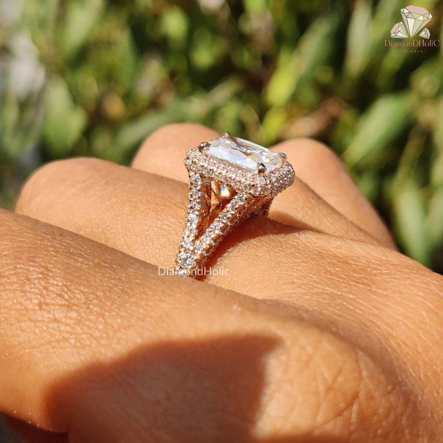 moissanite split shank | rose moissanite band | wedding proposal ring
