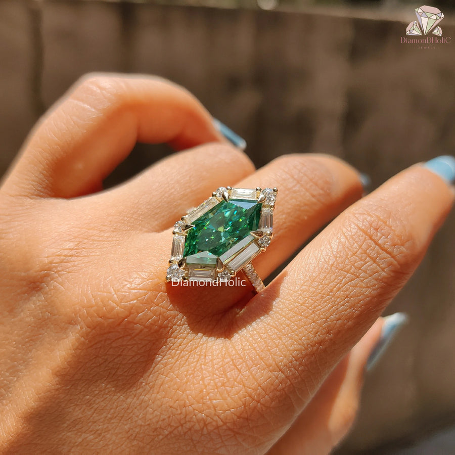 green diamond alternative | eye-catching moissanite ring | moissanite promise
