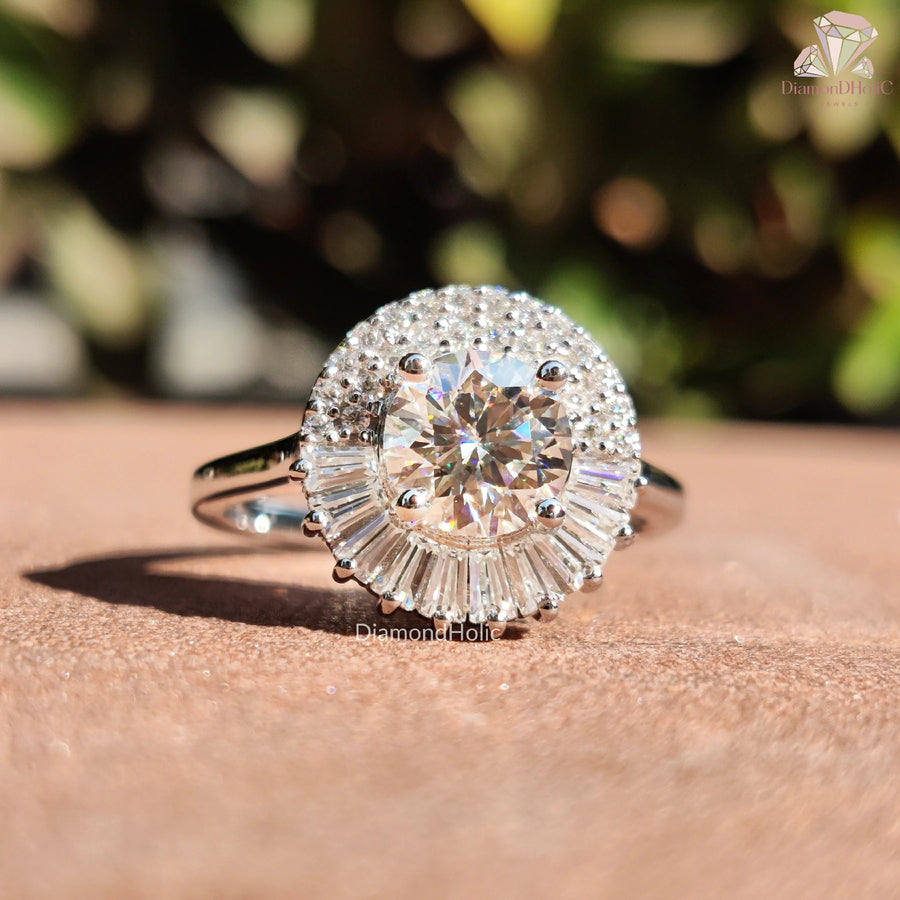 sparkling moissanite ring | classic halo engagement ring | moissanite wedding jewelry
