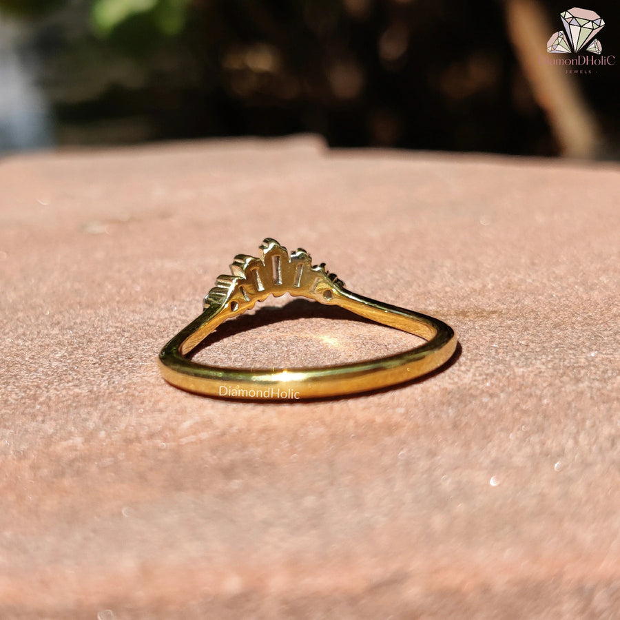 stackable moissanite ring | baguette and round ring | handmade gold ring
