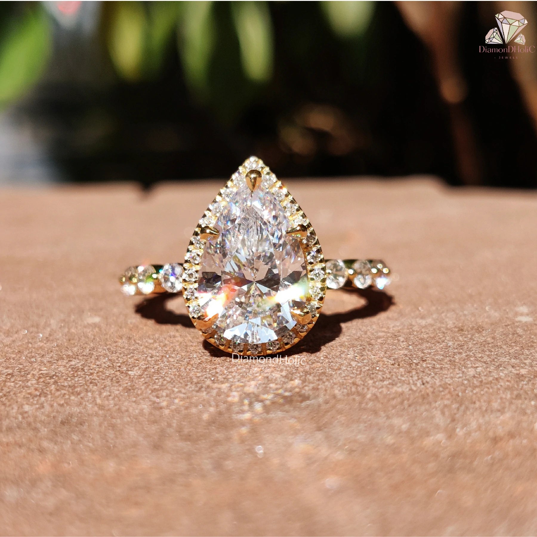 pear cut ring for women | side stone moissanite ring | elegant gold ring
