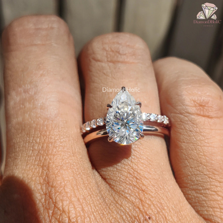 Moissanite Pear Cut Wedding Band