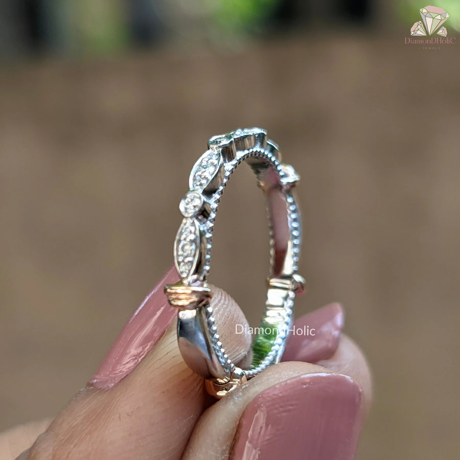 Moissanite Diamond Wedding Band | Vintage Inspired Wedding Band | Elegant Diamond Wedding Band
