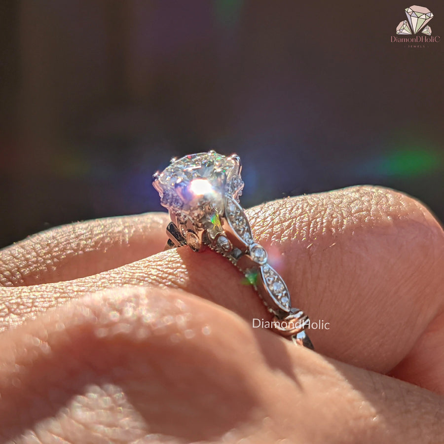 Stunning Vintage Inspired Jewelry | Unique Round Cut Diamond Band | Affordable Round Cut Jewelry Gift 