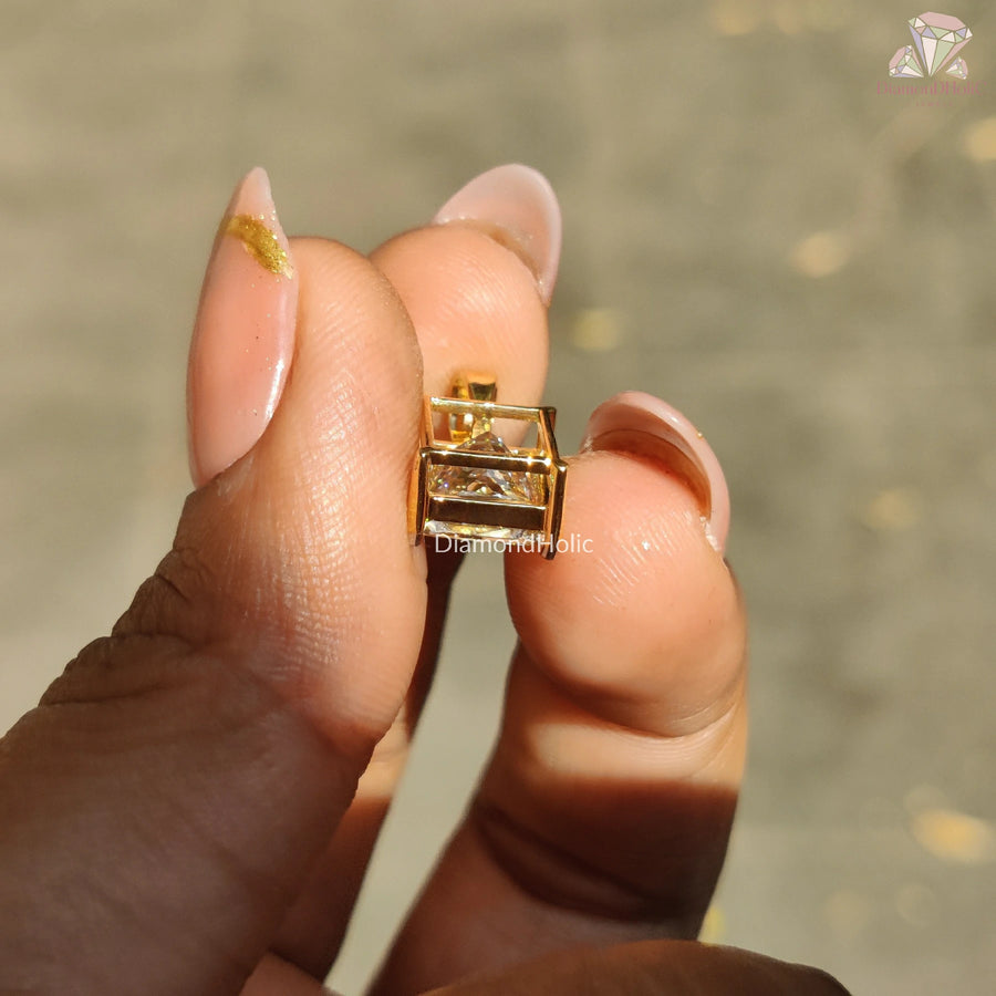 princess moissanite charm | gold solitaire pendant | dainty pendant
