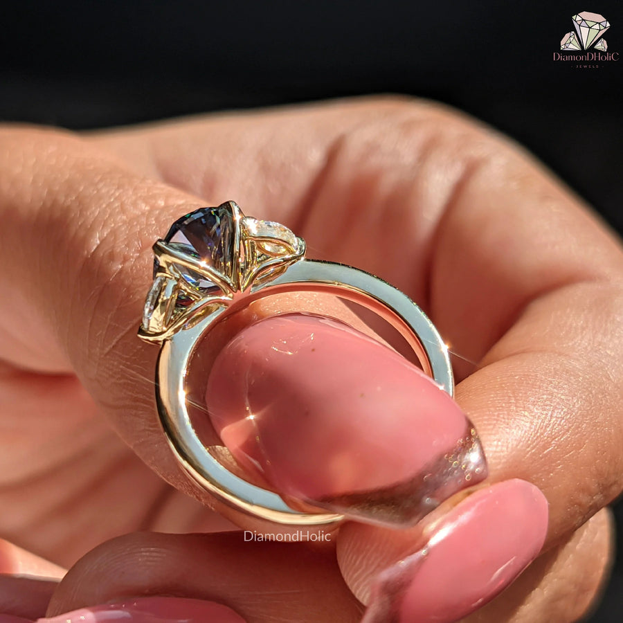 Royal Blue Oval Cut Moissanite Five Stone-Vintage Engagement Ring