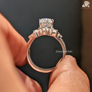 radiant cut engagement ring | crown shaped band | lab diamond jewelry
