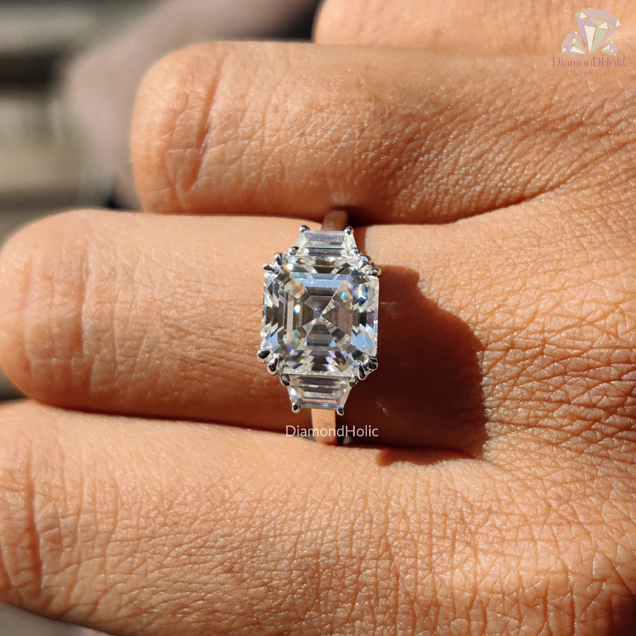 Asscher Cut Double Prong Moissanite Baguette Engagement Ring