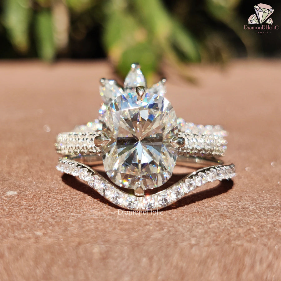 Oval Diamond Style | Three Moissanite Rings | Wedding Band Set


