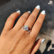 halo engagement ring | rose gold wedding set | moissanite ring combo
