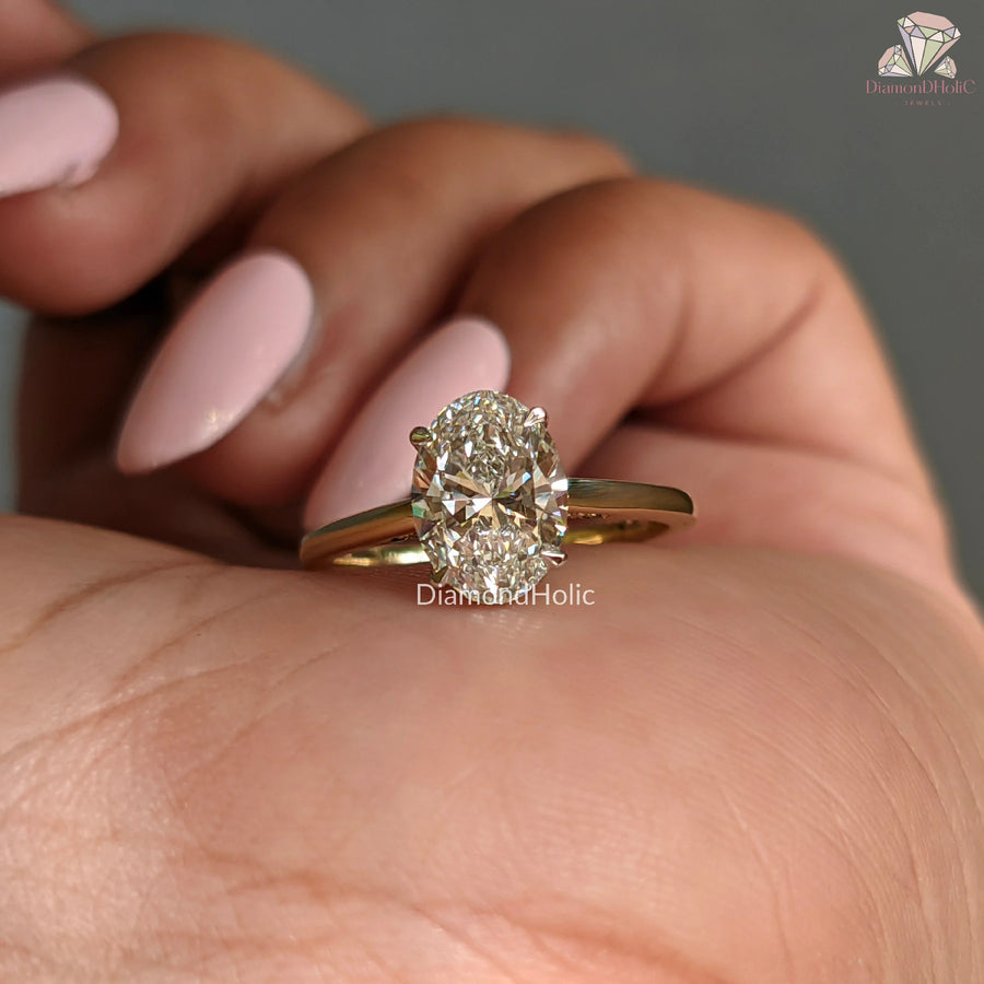 oval cut moissanite ring | engagement ring oval cut | modern lab ring
