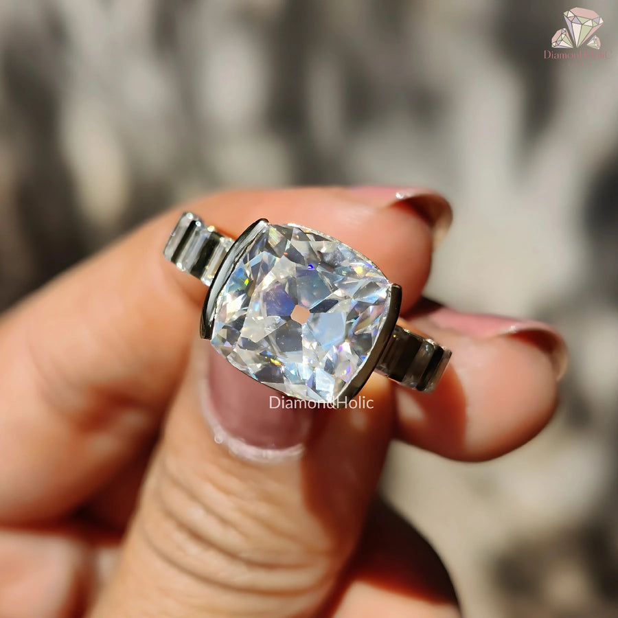 engagement ring vintage | unique cut diamond ring | moissanite band ring
