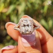 radiant moissanite ring | rose gold engagement ring | hidden halo ring
