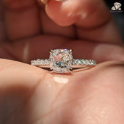 Cushion Cut Lab Grown Diamond Hidden Halo Engagement Ring
