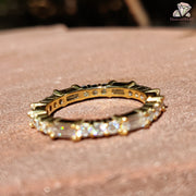 yellow gold eternity ring | baguette moissanite band | round stone ring
