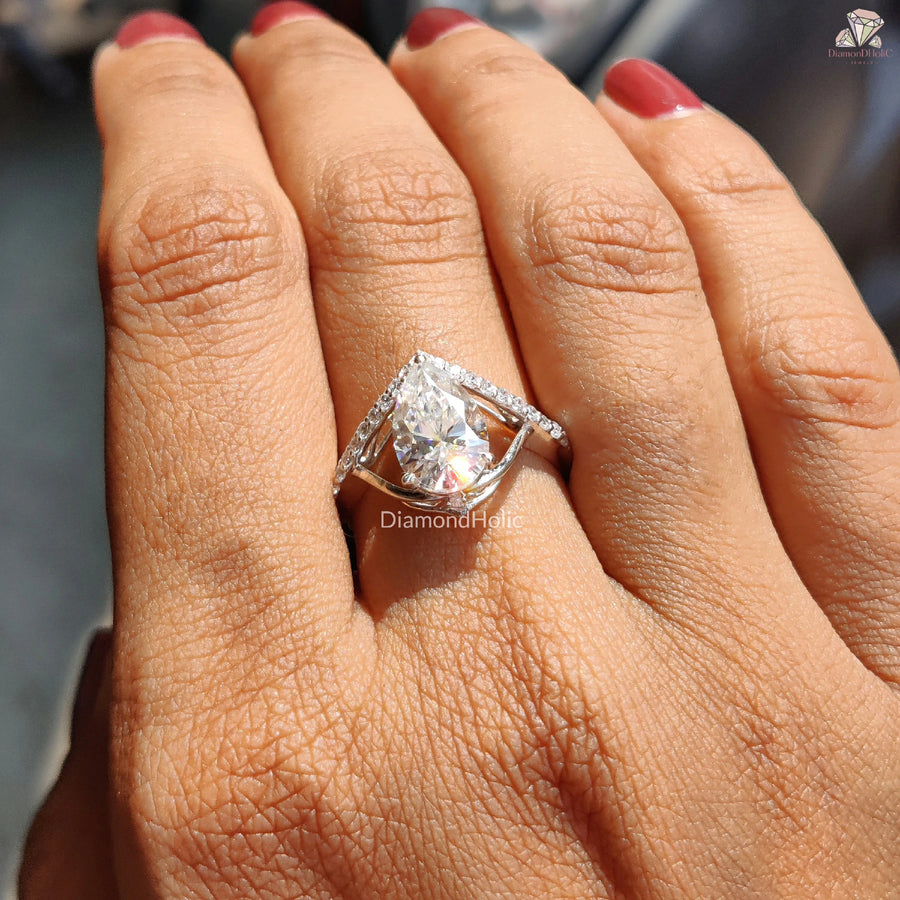 Cross Style Promise Ring | Elegant Pear Cut Ring | Moissanite Sparkle Band


