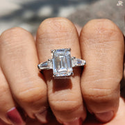 Emerald Cut Moissanite Ring | Tapered Baguette Side Stones | Three-Stone Design

