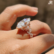 leaf design engagement ring | fantasy inspired ring | modern moissanite bridal
