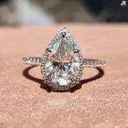 Promise Ring with Halo | Moissanite Pave Ring | Pear Sparkle Band

