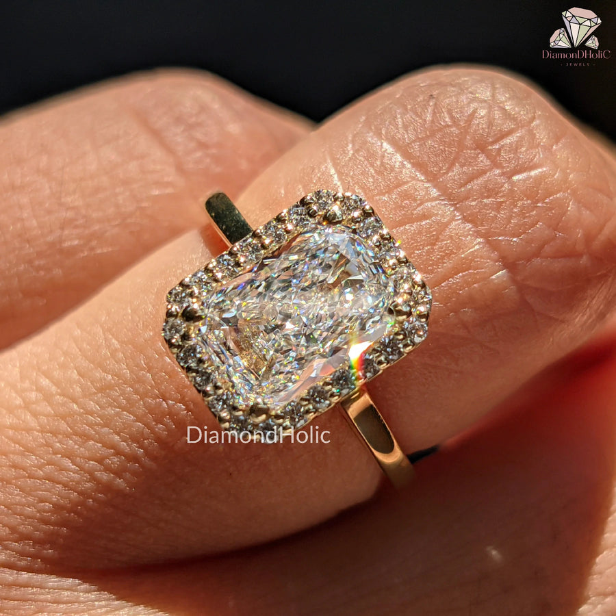 minimalist diamond rings | lab diamond stacking ring | radiant bridal duo
