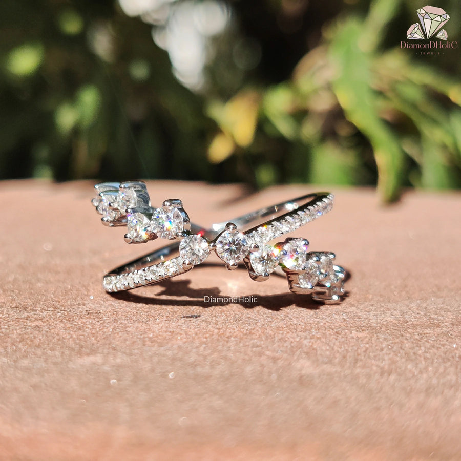 stackable moissanite ring | V band moissanite ring | pavé moissanite band
