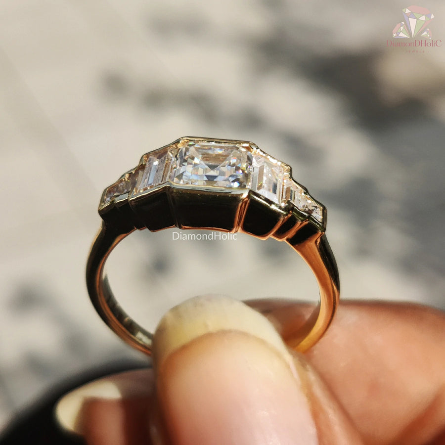 Asscher Engagement Ring | Diamond Side Stones | Love Symbol


