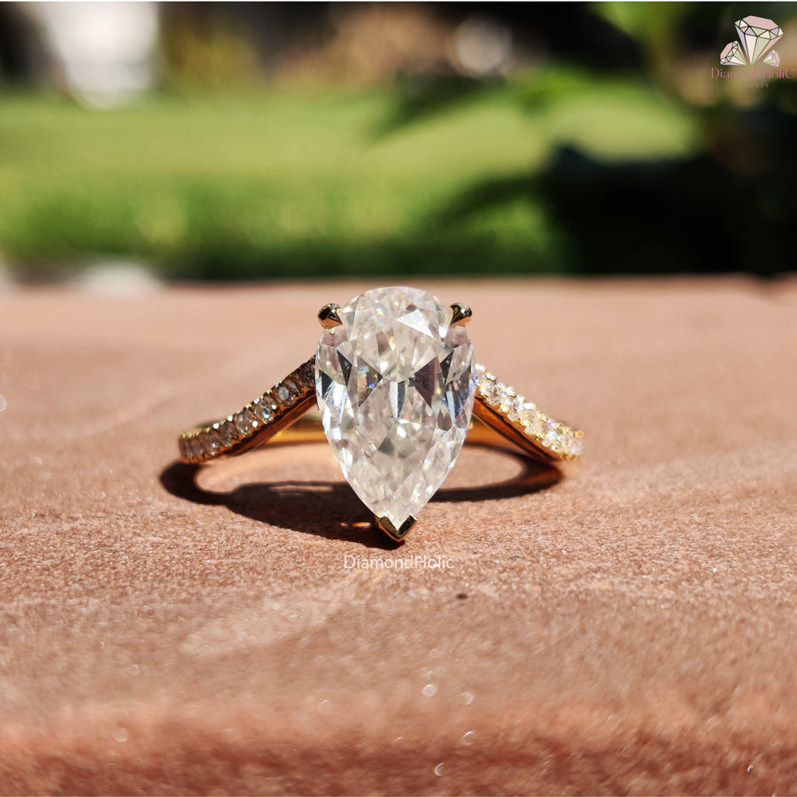 Elegant Pear Moissanite Ring for Women, Dainty Wedding Ring, Promise Ring, Anniversary Gift for Wife