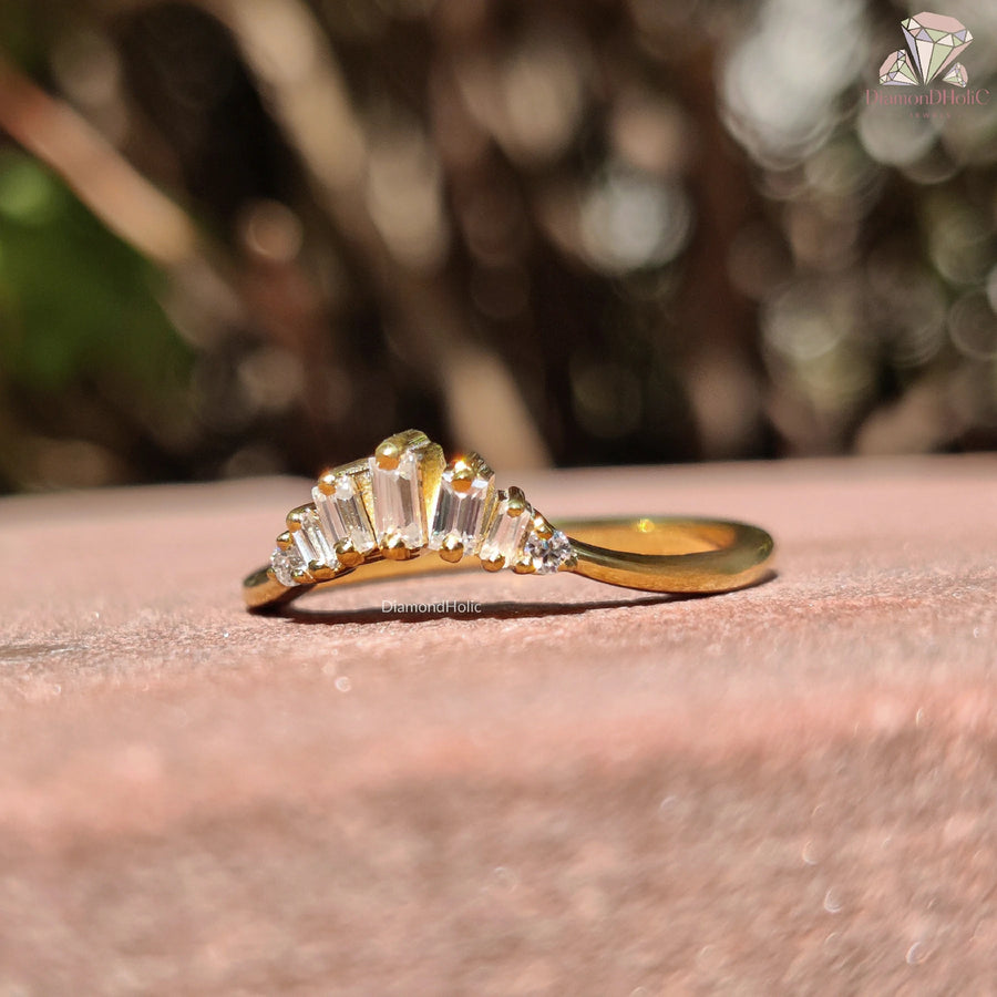 moissanite midi ring | trendy gold finger ring | baguette band for women
