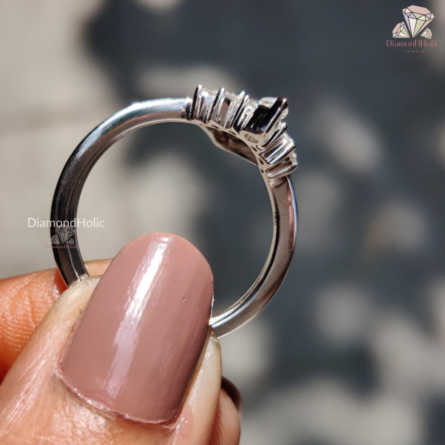 salt and pepper solitaire ring, diamond cluster ring, marquise diamond ring, pear-shaped diamond ring,