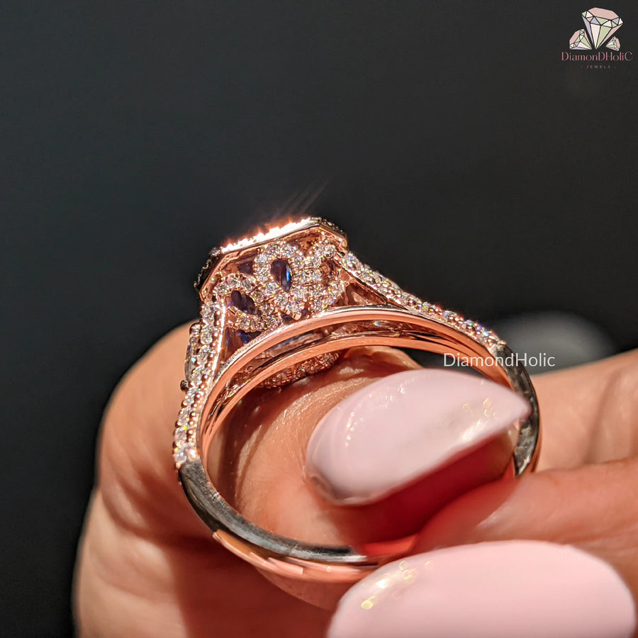 rose gold blue gemstone ring