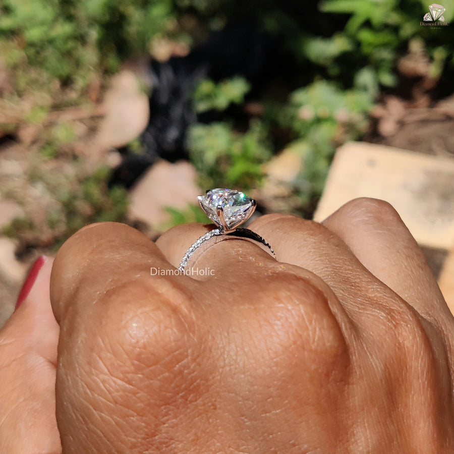 Hidden Halo Diamond Ring | Pear Moissanite Engagement | Fine Jewelry for Her

