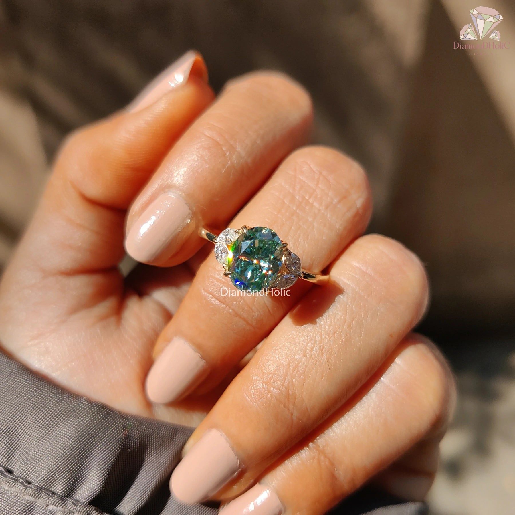 vintage engagement ring | moissanite side stone ring | nature inspired ring
