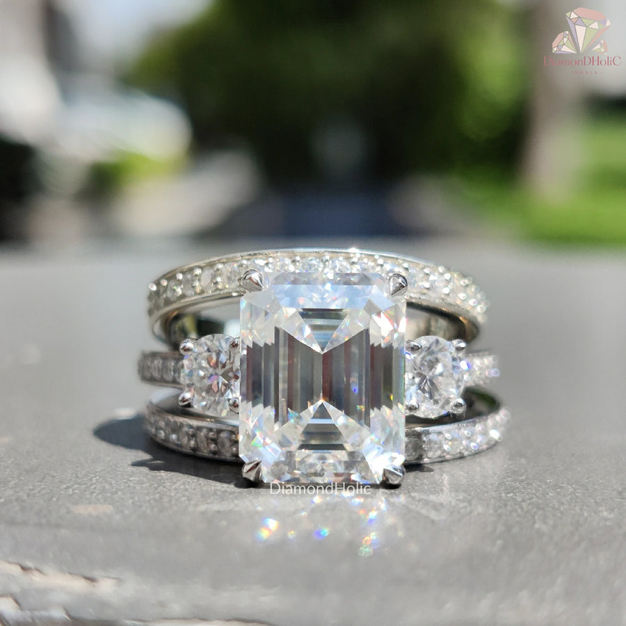 Emerald Cut Engagement Set | Stylish Moissanite Wedding Band | Elegant Wedding Jewelry Set