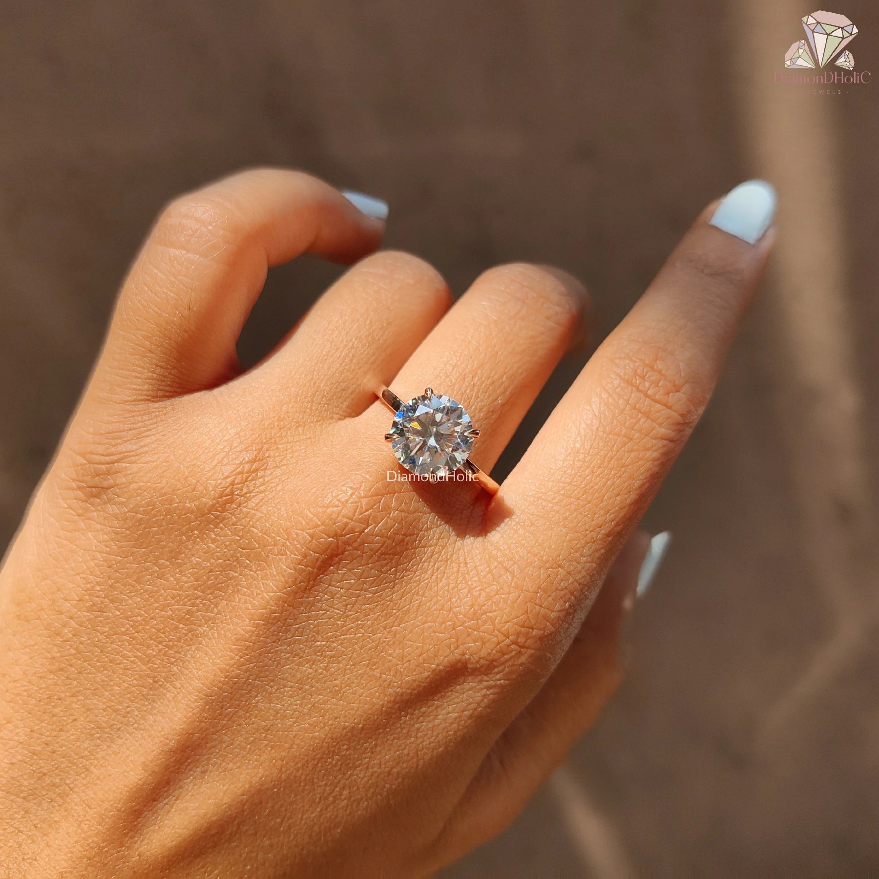 moissanite engagement ring | rose gold solitaire ring | hidden halo ring
