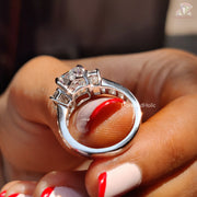 Emerald Cut Moissanite Three Stone Baguette Side Stones with Channel Set  Engagement Ring