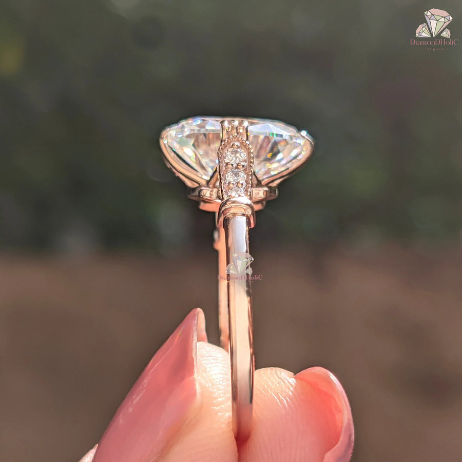 Elongated Cushion Cut Moissanite Prong-Set Vintage Bridal Ring