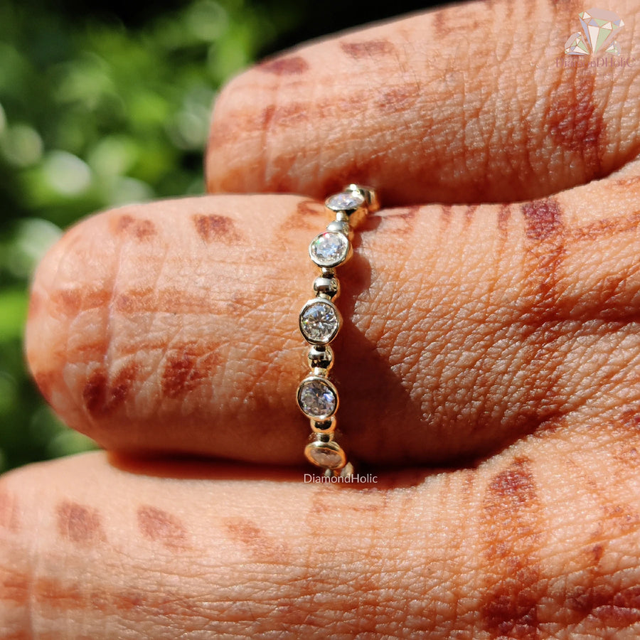 moissanite ring | bezel band ring | yellow gold ring
