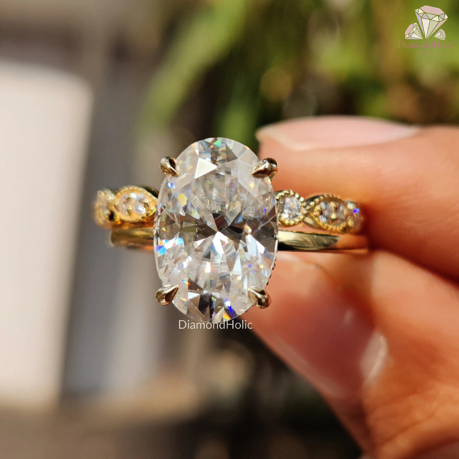 Unique Diamond Band | Oval Moissanite Love | Bridal Jewelry Set

