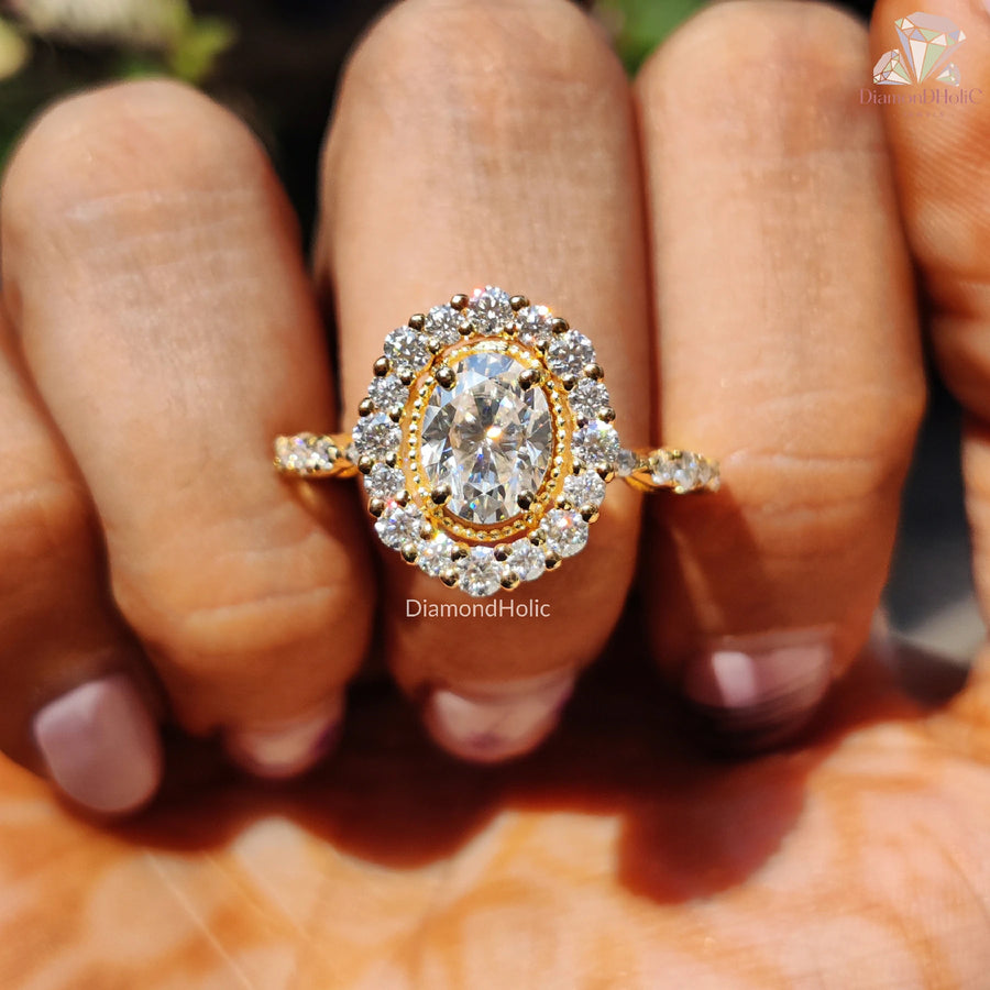 moissanite floral ring | sunflower engagement ring | halo moissanite ring
