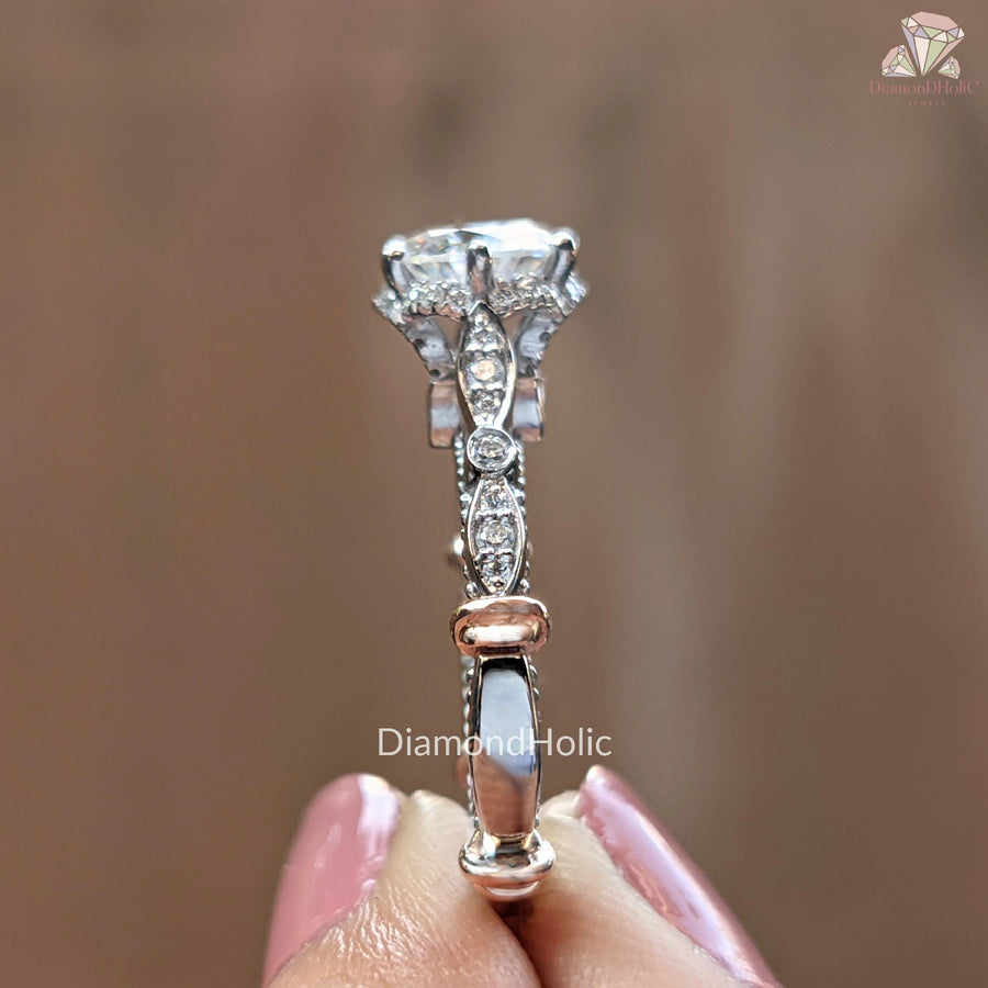 Dazzling Vintage Inspired Engagement Ring | Radiant Moissanite Diamond Band | Stylish Round Cut Bridal Jewelry